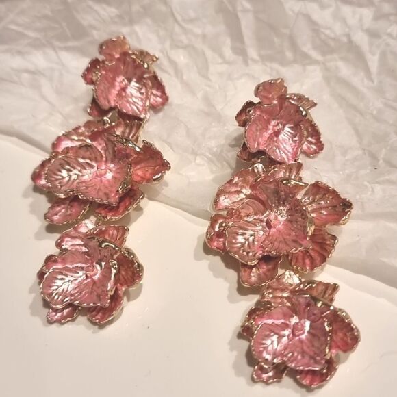 New ZARA Pink Floral Drop Earrings - Picture 1 of 9